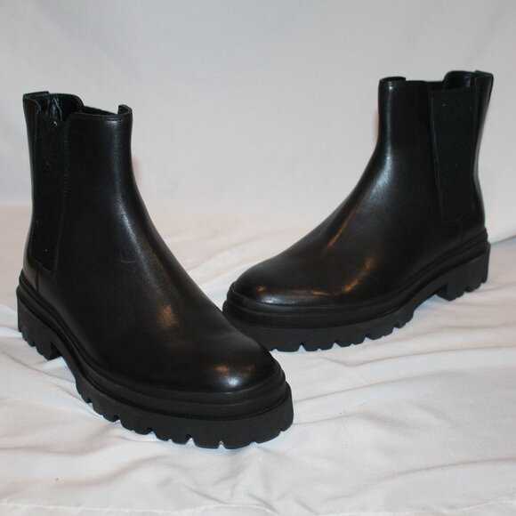 VINCE RIVERS WATERPROOF CHELSEA LUGSOLE LEATHER BLACK ANKLE BOOTS MEN 8 WOMEN 10 - Picture 2 of 8